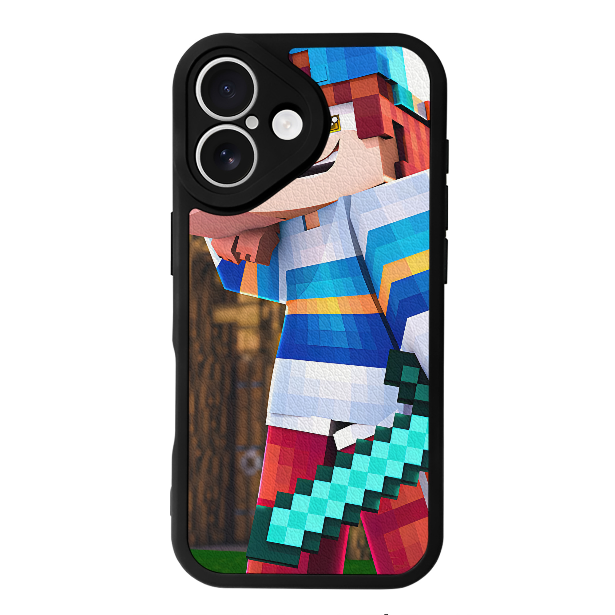 （画像用） マインクラフト ブロックの世界 Minecraft MC Block world 【iPhone 16シリーズ対応】シリコンスマホケース（レザー調） 材質：シリコン